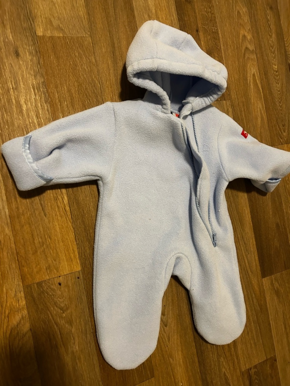 Light Blue Hooded Baby One-Piece Fleece Romper widgeon Never Worn